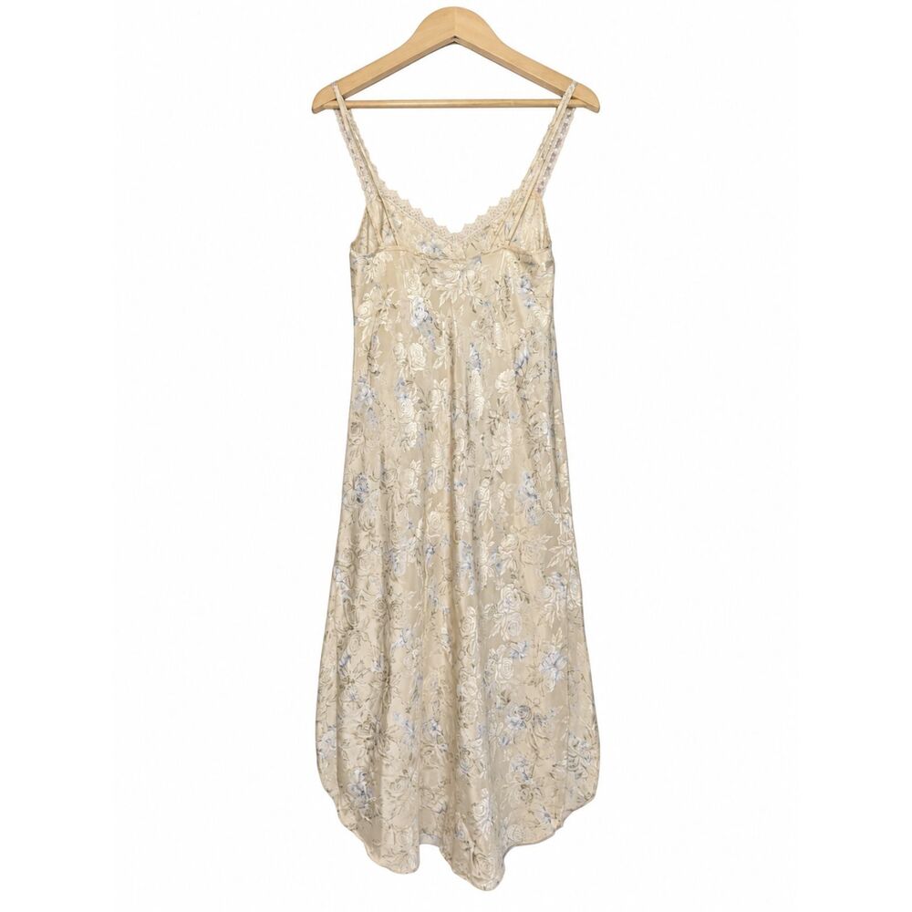 Vintage California Dynasty Ivory Floral Satin Slip Dress M Romantic Lingerie - Picture 3 of 9